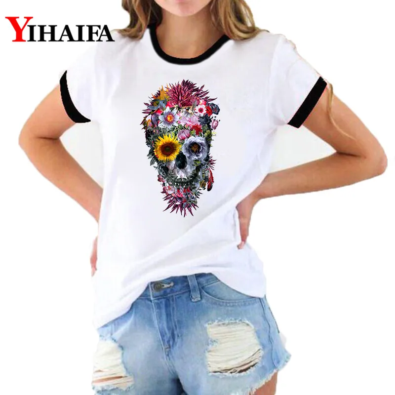 

Women 3D Print T Shirts Floral Graphic Tees Fashion Lady Summer Short Sleeve White Cotton Ropa Mujer Casual Tops