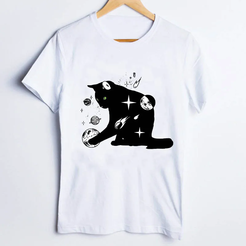 Футболки для женщин с космическим животным Забавный Повседневный короткий рукав