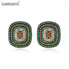 LUOTEEMI, Винтажный дизайн, цветные квадратные серьги-гвоздики для женщин, для свадебной вечеринки, зеленый/оранжевый кубический циркон, мощеные, модные, Oorbellen