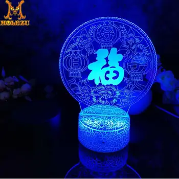 

Molezu Halloween Blessing Pattern 3D Led Night Light Decoration Children Kids Gifts 7 Color Changing Visual Table Lamp