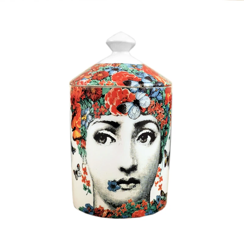

Flower Butterfly Crown Lina Face Decorative Jar Italy Lady Face Makeup Pen Cotton Swab Storage Box with Cover Ceramic Craft