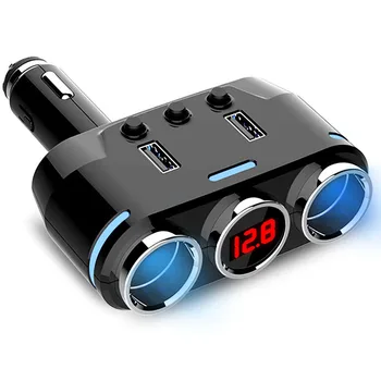 

12V-24V Car Splitter Cigarette Lighter Socket Plug Dual USB Charger Adapter 1A+2.1A LCD Dispaly Car Charger Universal