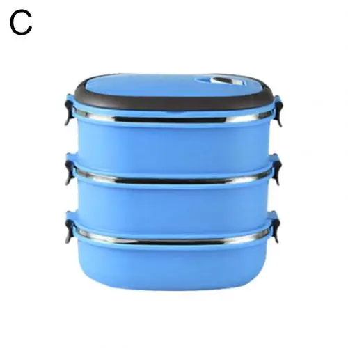 Blue 3 Layer 1/2/3 Слои Студенческая коробка для завтрака Еда контейнер для хранения прямоугольник из нержавеющей Термальность Нержавеющая сталь сделано прочный легко чистить - Цвет: Blue 3 Layer