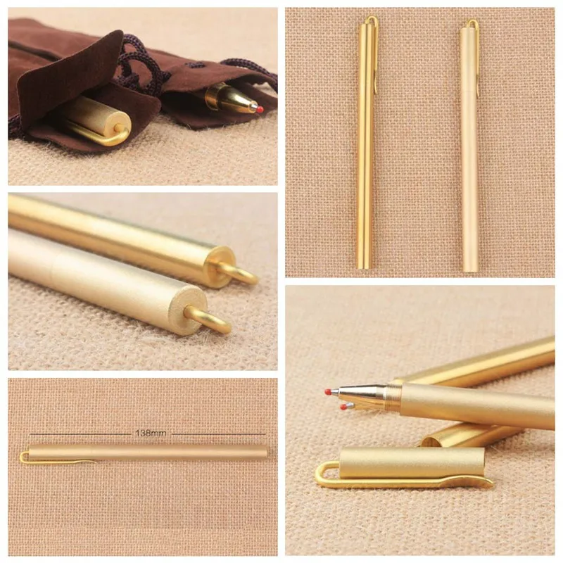 New Vintage Brass Neutral Aqueous Self-protect Pen Best Quality Gel Pen For Teacher Gift Drop shipping