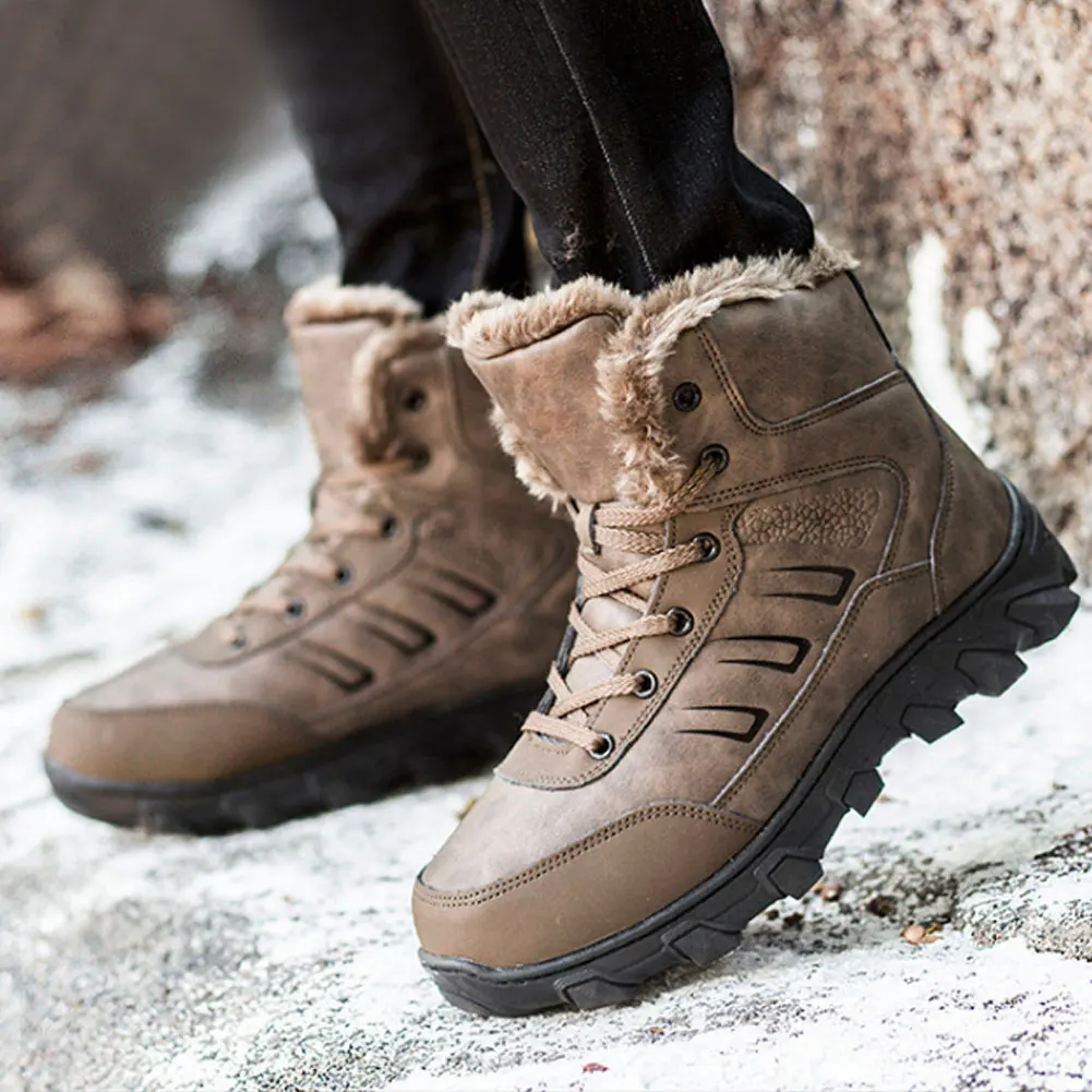 

Men Leather Sport Winter Boots Waterproof Work Boots Non-slip Rubber Outsole Cotton Snow Shoes FDX99