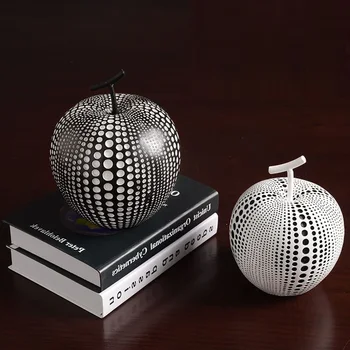 

Nordic Wave Point Apple Statue Art&craft Home Decoration Accessories R2516 Sculpture Resin Apple Figurine Plant Art Black/white