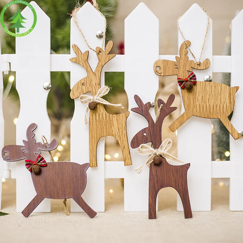 2 типа бант для рождественской ёлки, Деревянные Подвески с оленями, поделки, милый подарок для детей, вечерние украшения для дома, украшения