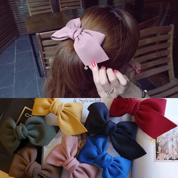 

1PCS Large Bow Hiar Clips For Women Elegant Pure color Bow Tie Hairpins Girls Headwear Women Hair Accessories Barrette