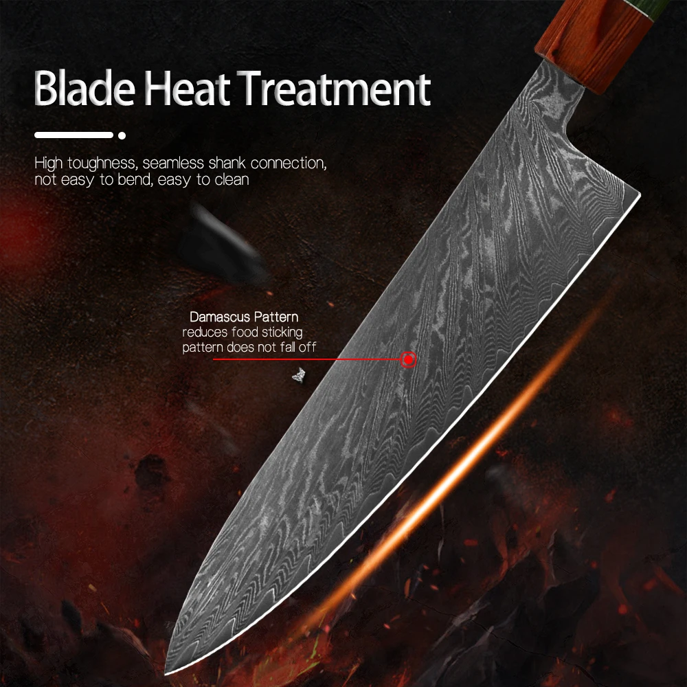 大马士革八角彩木柄方头8寸千羽纹厨师刀详情页_05
