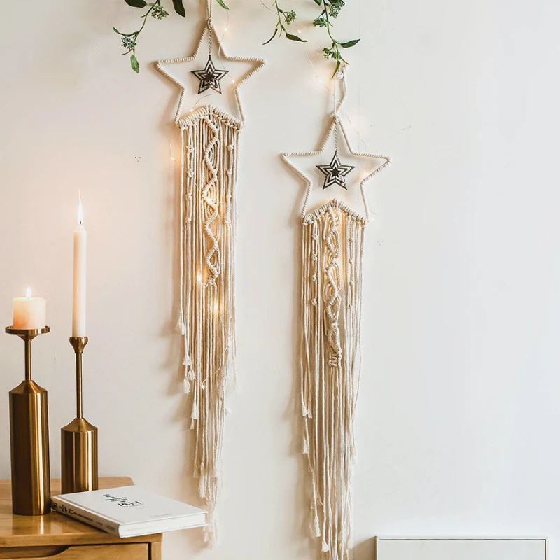 

Cotton Handmade Star Tapestry Wall Hanging Hippie Boho Home Dorm Decor Wall Accents Birthday Holiday Gifts Iron Wall Decoration