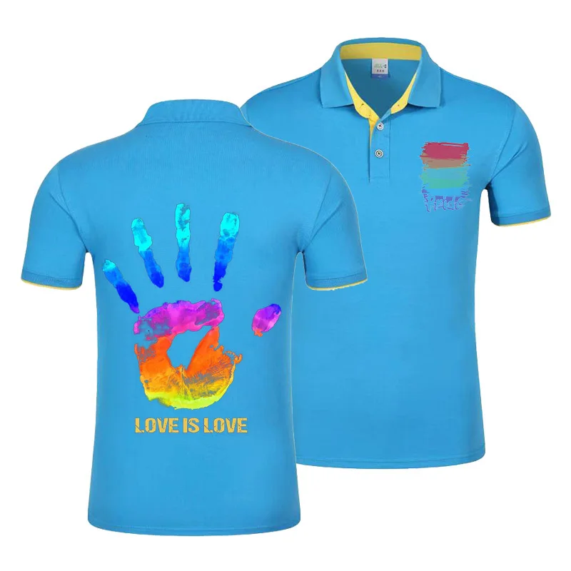 Поло, топы из чистого хлопка с принтом логотипа, дышащие рубашки для молодых пар, спортивные разноцветные, Прямая поставка - Цвет: blue-1