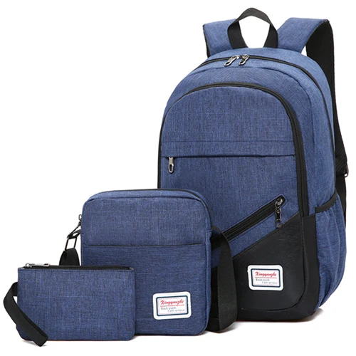 3 шт./компл. Нейлоновый Рюкзак Школьная Сумка Водонепроницаемый ортопедический школьный рюкзак для подростков мальчиков и девочек MenTravel рюкзаки для ноутбуков - Цвет: blue