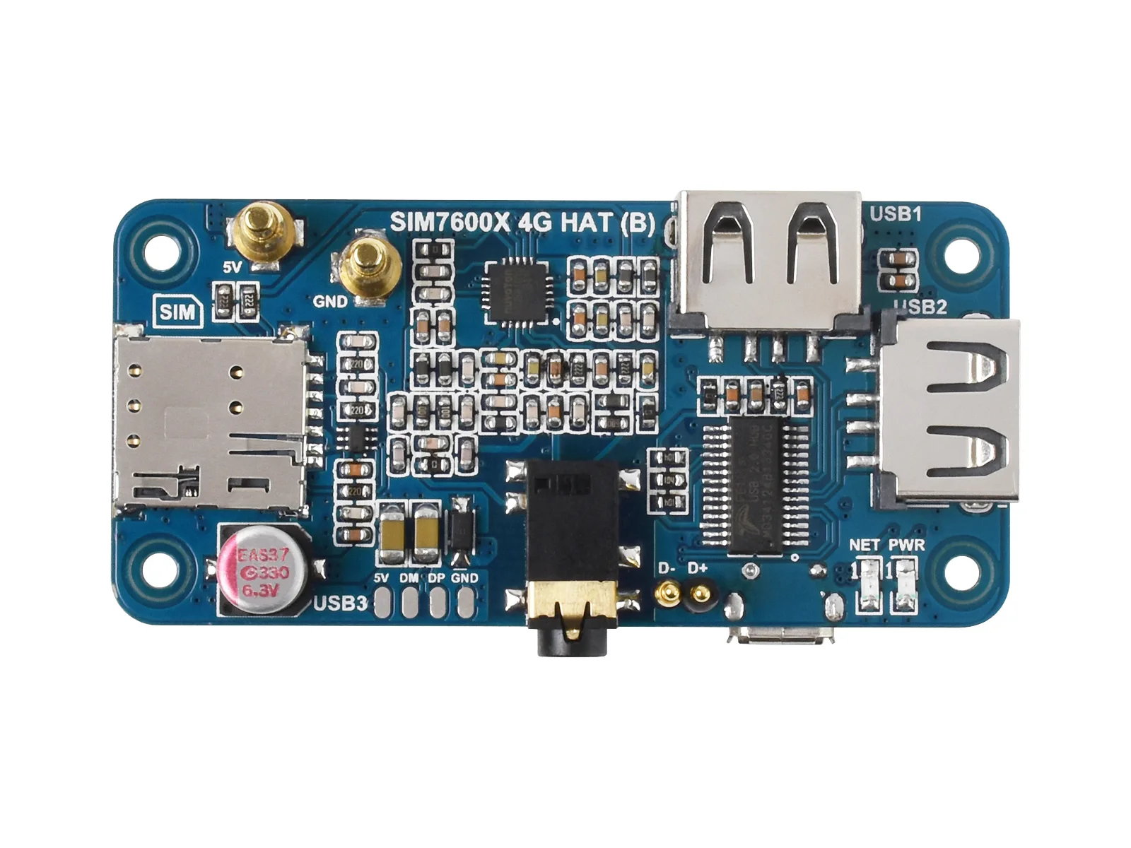 Waveshare SIM7600G-H 4G Hoed (B) for Raspberry Pi, lte Cat-4 4G / 3G / 2G , Gnss Ŵ, ۷ι 