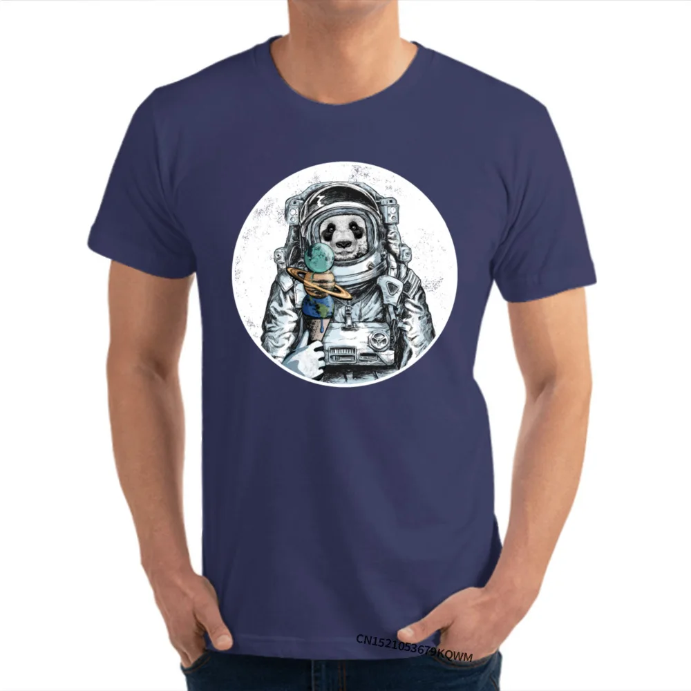 Cool 2018 Discount Short Sleeve Summer T-shirts 100% Cotton Round Collar Mens Tops T Shirt Casual Tops & Tees Summer Panda Bear Astronaut Outer Space Planet Ice Cr navy