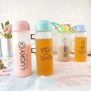 

380ml Matte Glass Water Bottle Student Portable Bottle for Fruit Juice Milk Tea Coffee Cute Smile Pattern Drink Cup Drinkware