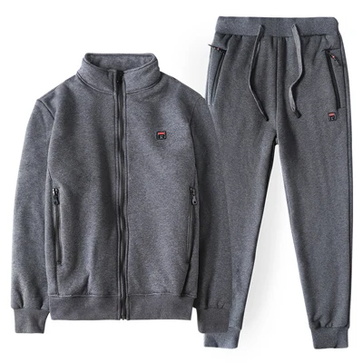 Plus Size Sport Suit Men Winter Thicken Sportswear Warm Gym Sportsuit 7XL 8XL Loose Mens Clothing Knitting Cashmere Jogging Sets - Color: Gray