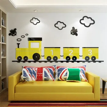 

Yellow Cartoon Train Wall Sticker For Kids Rooms Children Bedroom Murals Living Room Decals Kindergarten Stickers For Home Decor