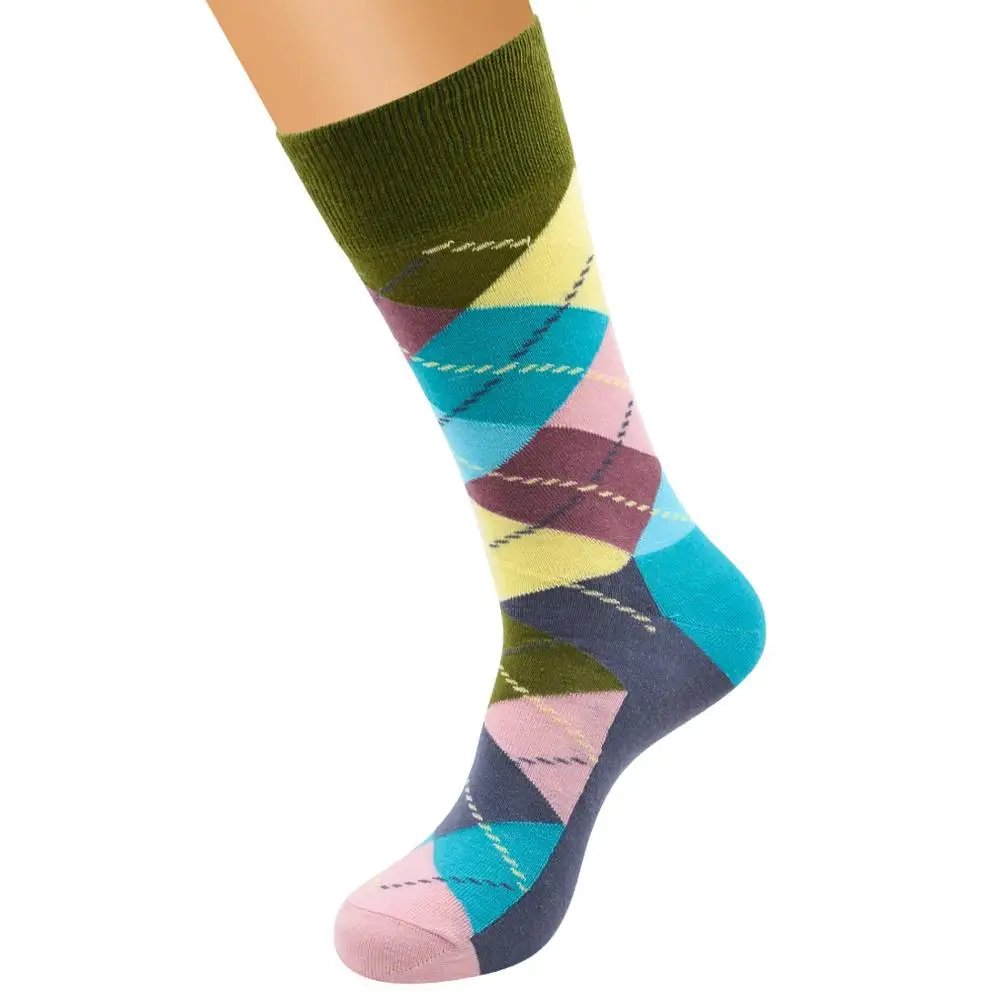 VODOF 5pairs/Lot men's cotton socks ARGYLE pattern for man casual dress classical long sock man couple wedding gift sock