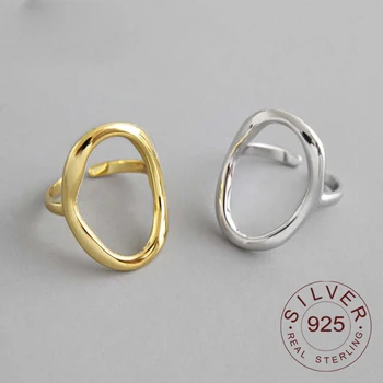 

Irregular 925 Sterling Silver Rings For Women Wide Concave Surface Ins Style Fashion Fine Jewelry Gold Open Ring 2020