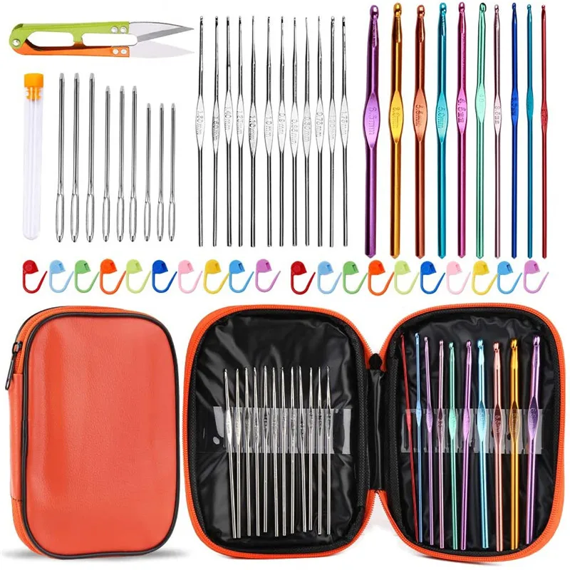 

LMDZ Colorful Crochet Hooks Kit Metal Handle Crochet Needles Stainless Steel for Knitting Needles Weave Sewing Craft Tools