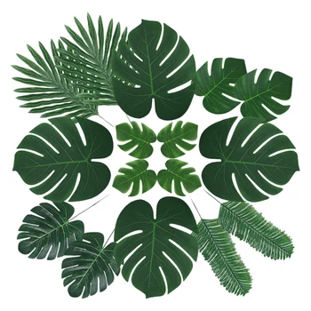 

Fashion-60 Pcs 6 Kinds Artificial Palm Leaves with Faux Monstera Leaves Stems Tropical Plant for Hawaiian Luau Party Table Leave
