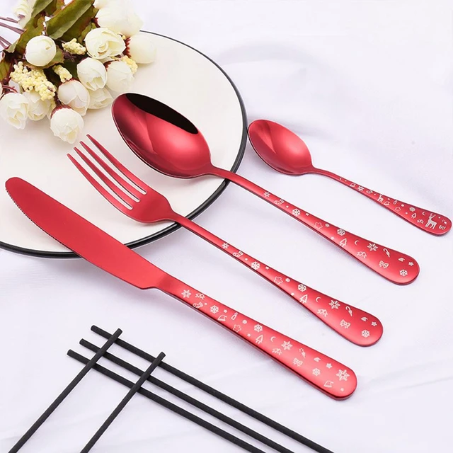 Purple Stainless Steel Cutlery Set  Stainless Steel Dinnerware Set - 4pcs  Cutlery - Aliexpress