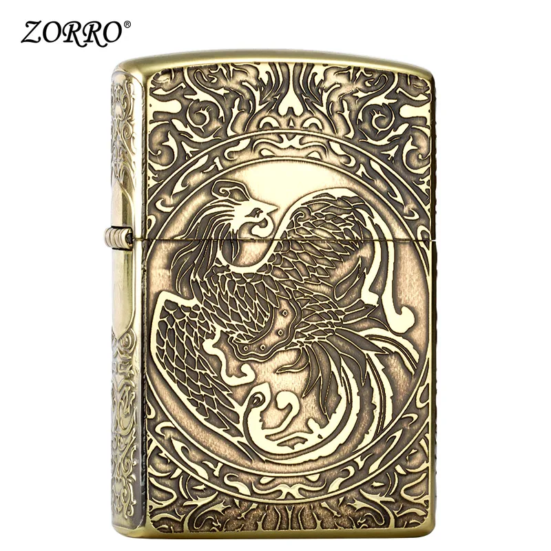 gold Zorro керосиновая ветрозащитная Зажигалка Fengwu, креативная ретро-зажигалка для мужчин в подарок для друга на день рождения - Color: gold