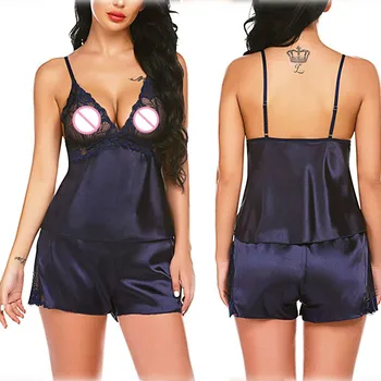 

Sexy Lingerie Sleepwear Pyjamas Women Pijamas Set Women Pyjama Femme Pajama Set Lace Halter Pyjama Femme Black Red Blue Pajamas