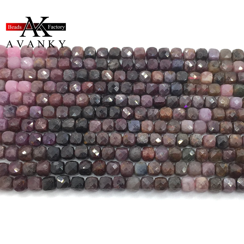 Natural Stone 4mm Colorful Ruby Sapphire Handmade Faceted Cube Loose Beads For DIY Jewelry Making Bracelet Necklace