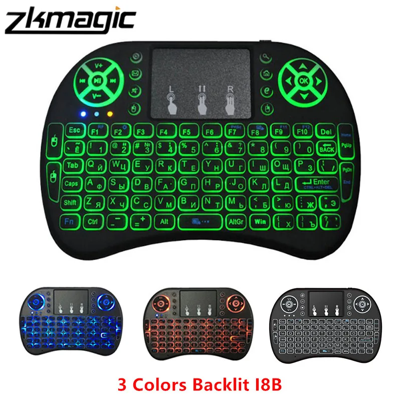 I8 3 цвета подсветкой мини Беспроводной Клавиатура 2 4 ГГц английский российский