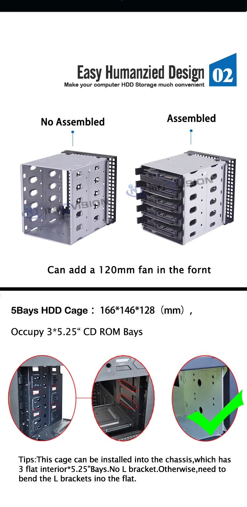 ocupando 3x5. espaço de 25 polegadas com adaptador caddy