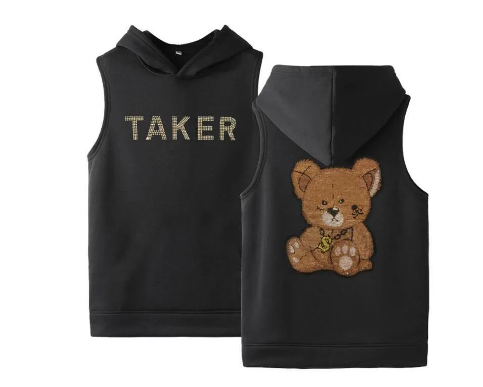 

Rhinestone Hooded Mens Oversize brand designer Sleeveless Men's Vest Sweatshirt