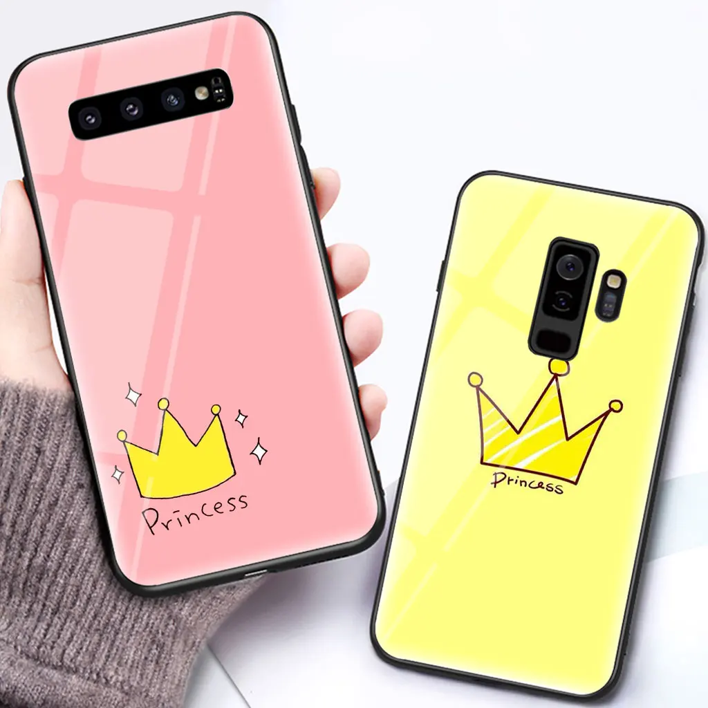 Милый мультяшный стеклянный чехол с короной для Samsung Galaxy S8 S9 S10 Plus Lite S6 S7 Edge Note 8 9