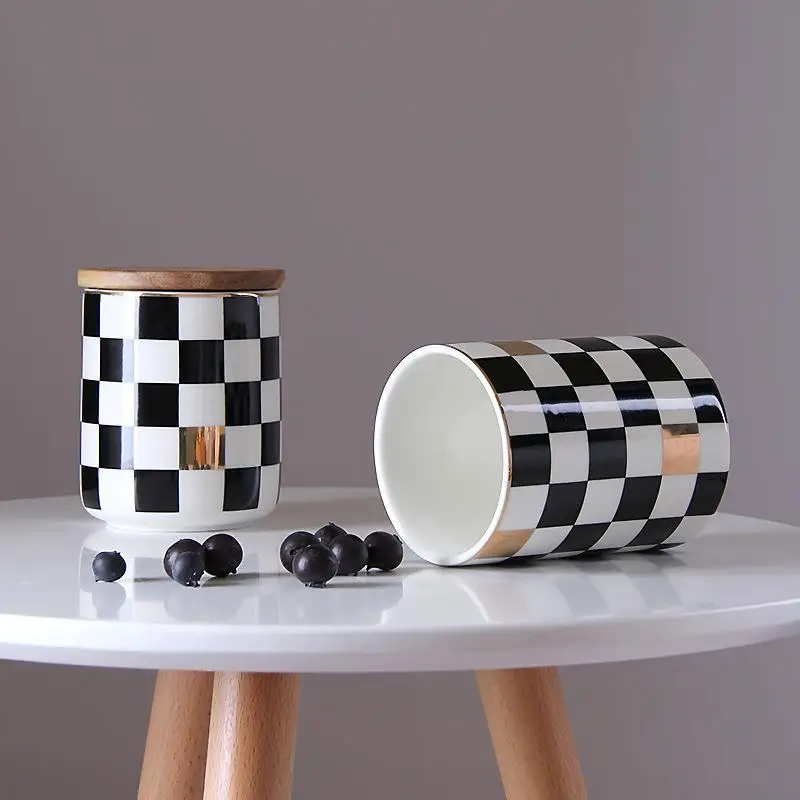 Geometric Ceramic Storage Jars For Spices Slimes Tea Coffee Sugar Bowl Canister Kitchen Jar Candy Cane With Lid Accessory Bank