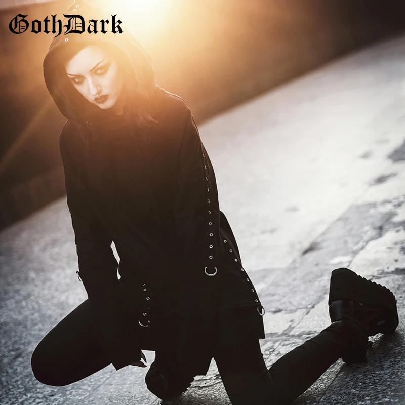 Goth Dark Vintage Black Grunge Gothic Sweatshrit Women Harajuku Punk Rivet Patchwork Fall 2019 Hoodies Pocket Hole Bandage Chic Goth Dark Vintage Black Grunge Gothic Sweatshrit Women Harajuku Punk Rivet Patchwork Fall 2019 Hoodies Pocket Hole Bandage Chic