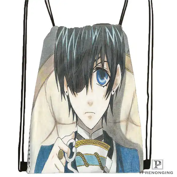 Drawstring Backpack Custom Ciel. Phantomhive. full.@ 01 походная сумка на шнурке милый рюкзак для детей(черная спинка) 31x40 см#180611-01-07 - Цвет: Drawstring Backpack