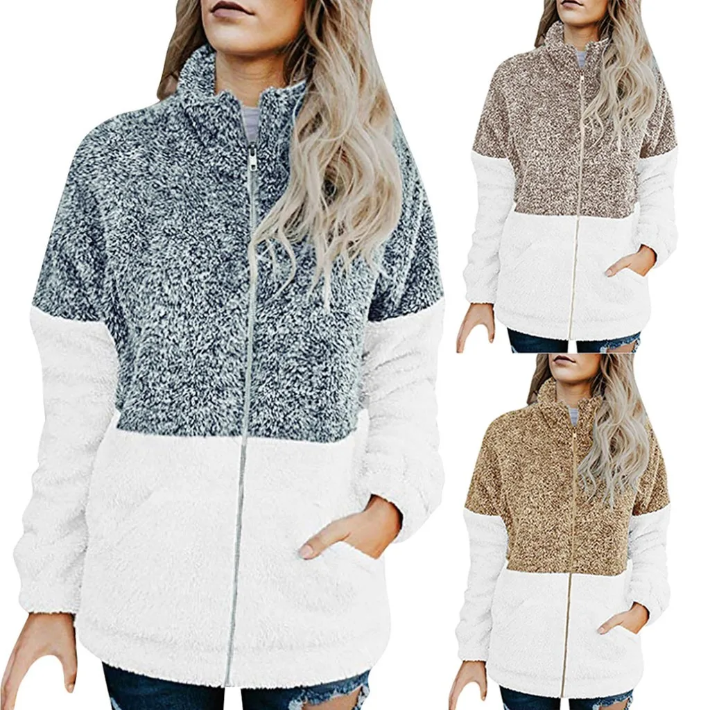 

Female Jacket Autumn Women Outwear Fashion Classic Overcoat Women Clothing Winter Autumn Casual Stitching Zipper Pocket Plush