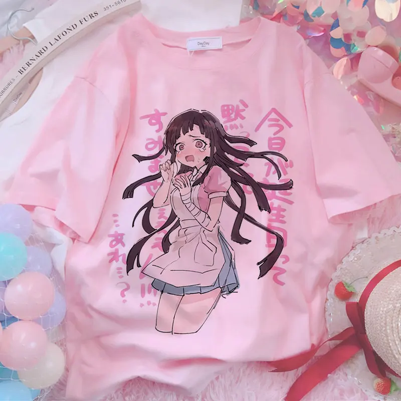 Kawaii Anime Graphic Print T-shirt Women Harajuku Aesthetic White Tops Casual Tshirt 2021 New Summer Fashion Y2k Female T Shirt