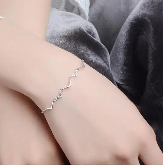 Простой модный 925 пробы Серебряный Штабелируемый браслет с волной для женские украшения из циркона pulseira Женская бижутерия femme