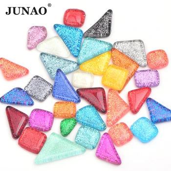 

JUNAO Mix Color Glitter Glass Mosaic Stones Mosaic Tiles Glass Pebbles Crafts Material Children Puzzle for DIY Mosaic Making