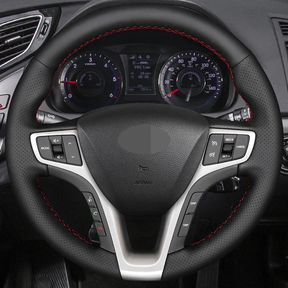 Diy Black Faux Leather Car Accessories Steering Wheel Cover For Hyundai