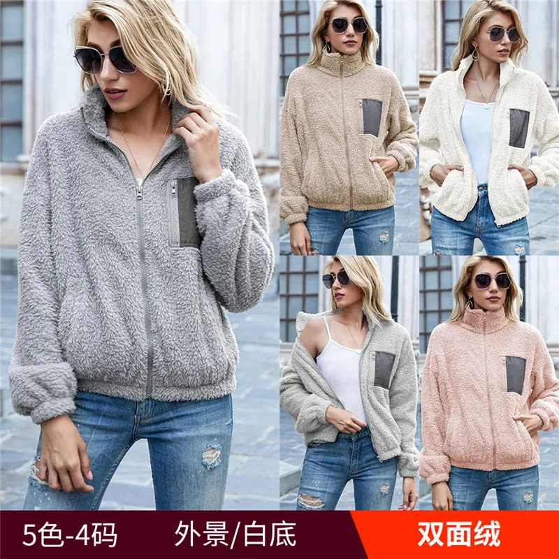 

Woman Coat Winter 2020 Casual Long Sleeve Pocket Plush Fleece Coat Windbreaker Women Clothing Mujer Chaqueta Veste Free Shipping