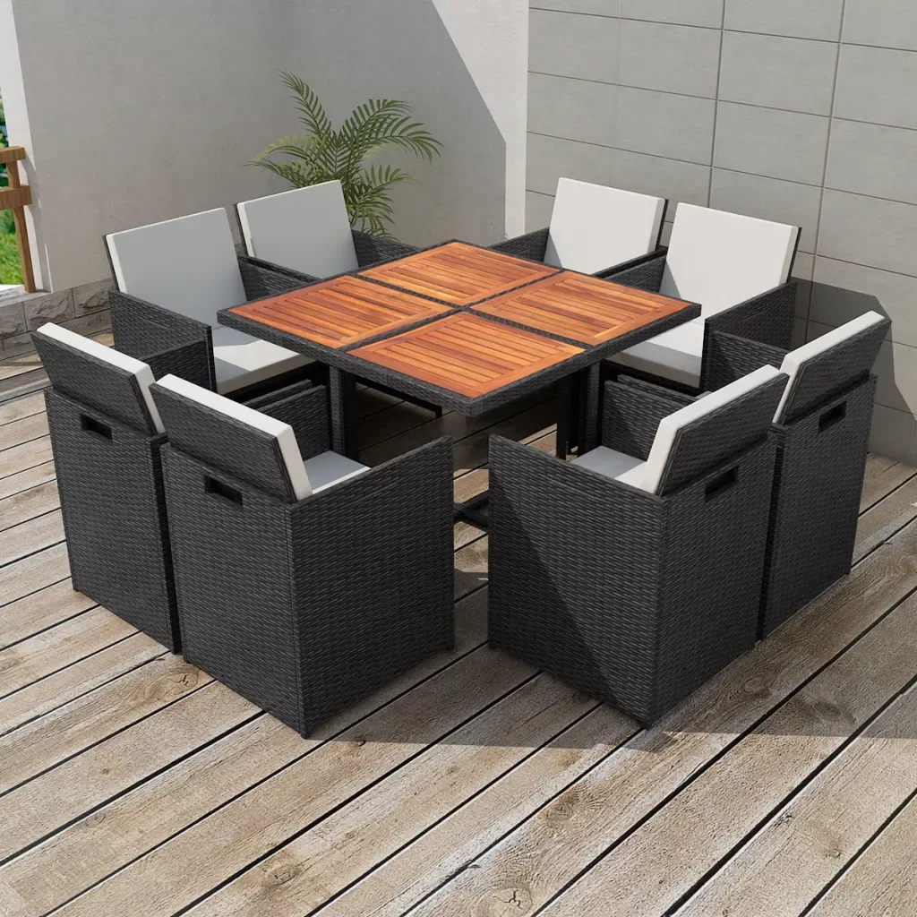 

Alfresco Garden furniture 9 pcs with Cushions Black Braided Resin Outdoor Dining Set For Garden/Balcony/Patio Simple Fashion