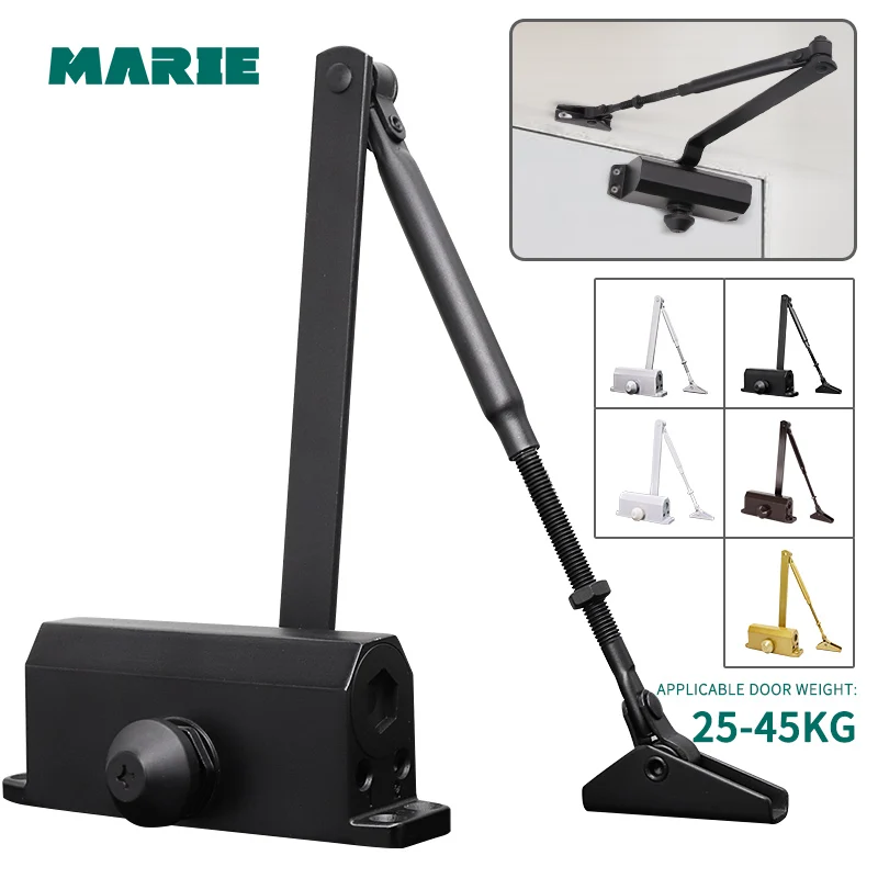 

Marie1102Black Automatic Door Closer Hydraulic Home Simple Installation Door Protection Non-Positioning Door Closer For 25-45kg