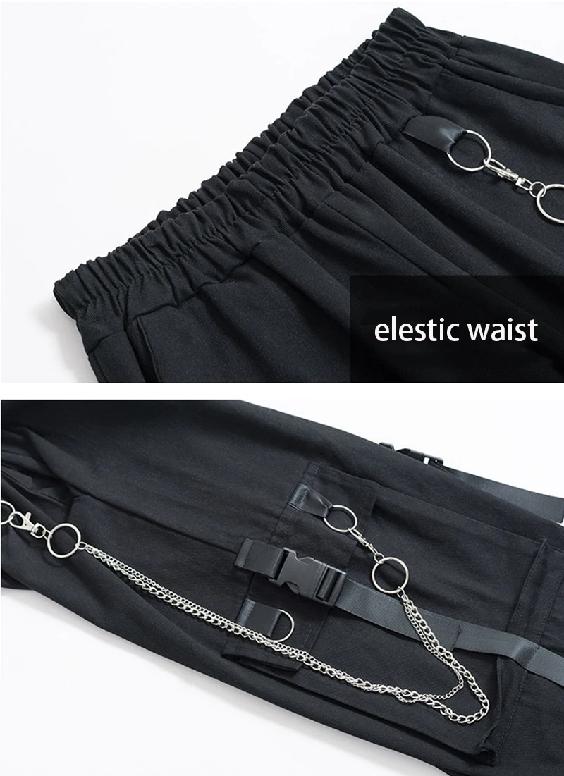 Women Cargo Pants Harem Pants Pockets Jogger Trousers With Chain Pants