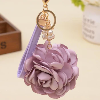 

Pearl Hot Edge Rose Tassel Key Chain Bag Flower Pendant Car Accessories