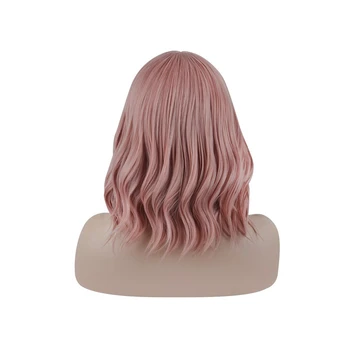 

Women Fashion Harajuku Short Wavy Wigs with See-through Bangs (Color: Pink)