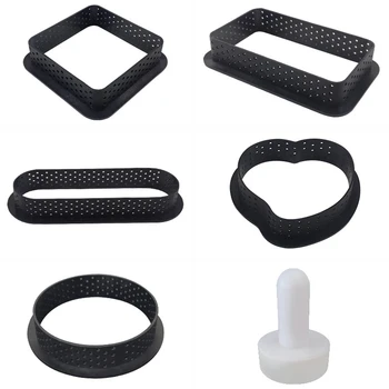 

Cake Pusher Perforated Kit Tart Rings with Tart Tamper Mousse Cake Rings Cutter Cook Cutting Ring Tart Pastry Tool 6Pcs