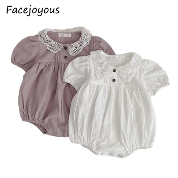 

Newborn Baby Girls Short Sleeve Bodysuits Lace Collar Bodysuit Jumpsuit Outfits Baby Girl Clothes Solid One Piece Playsuit
