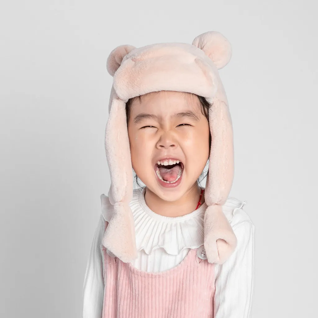 

Kids Winter Hats Ears Girls Boys Children Warm Caps Set Baby Bonnet Enfant Knitted Cute Plush Hat Ear Protectors for child